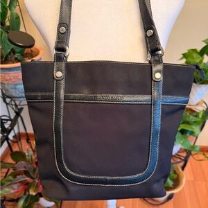Franco Sarto Black Nylon Shoulder Bag W Smart Lite Pocket Inside Zip Closure